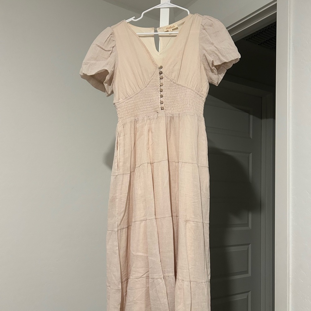 Listicle Cream Button-Front Maxi Dress